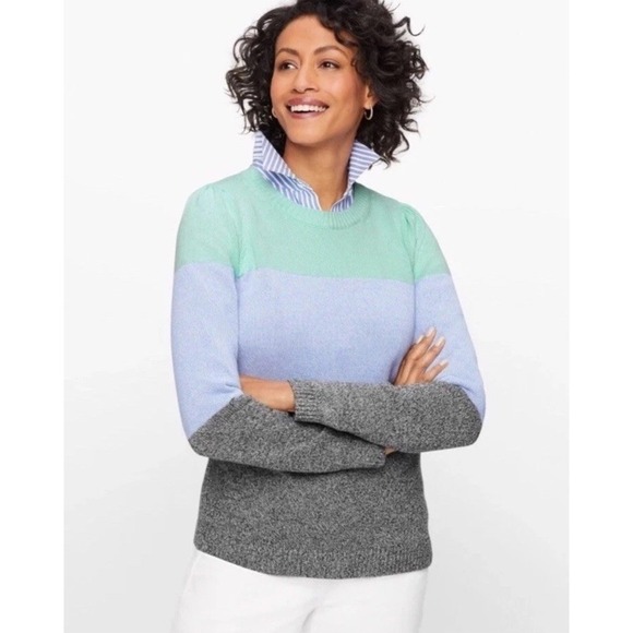 Talbots Sweaters - Talbots 100% Pima Cotton Marled Colorblock Crewneck Sweater Sz L Petite Womens